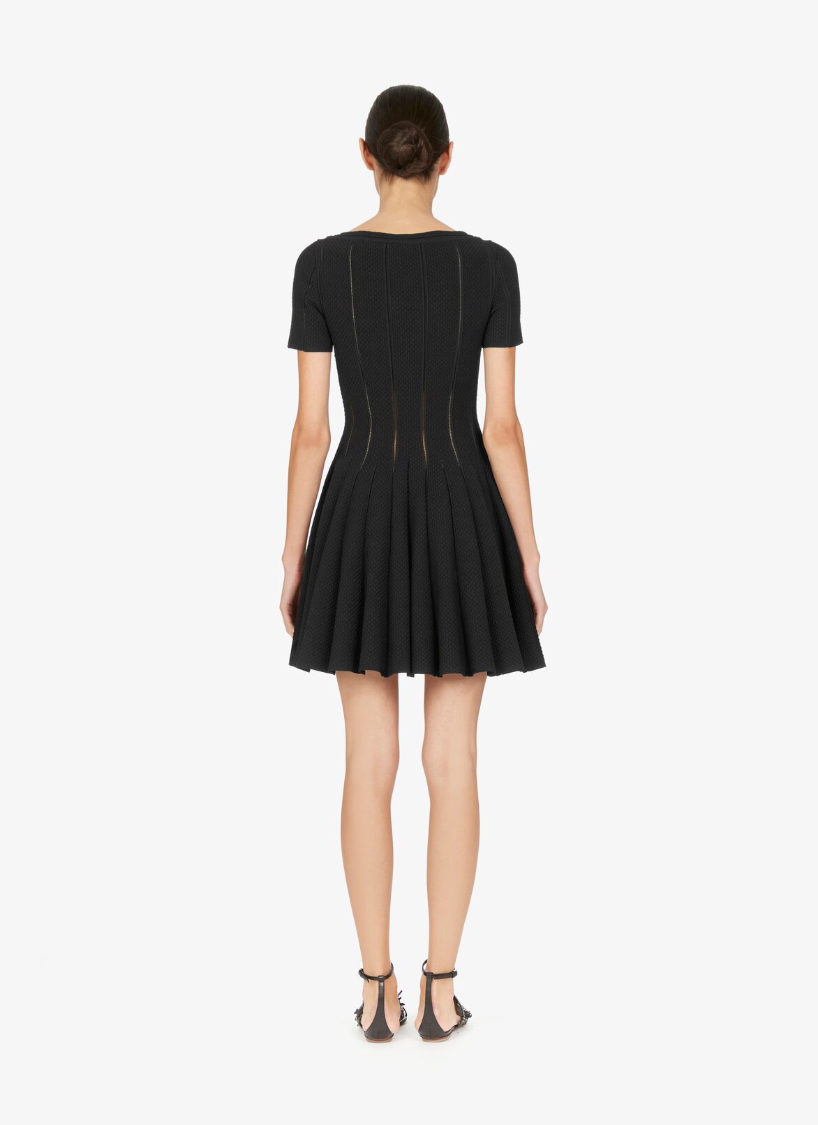 Flared Piqué Mesh Dress ALAÏA BLACK FLARED PIQUÉ MESH DRESS
